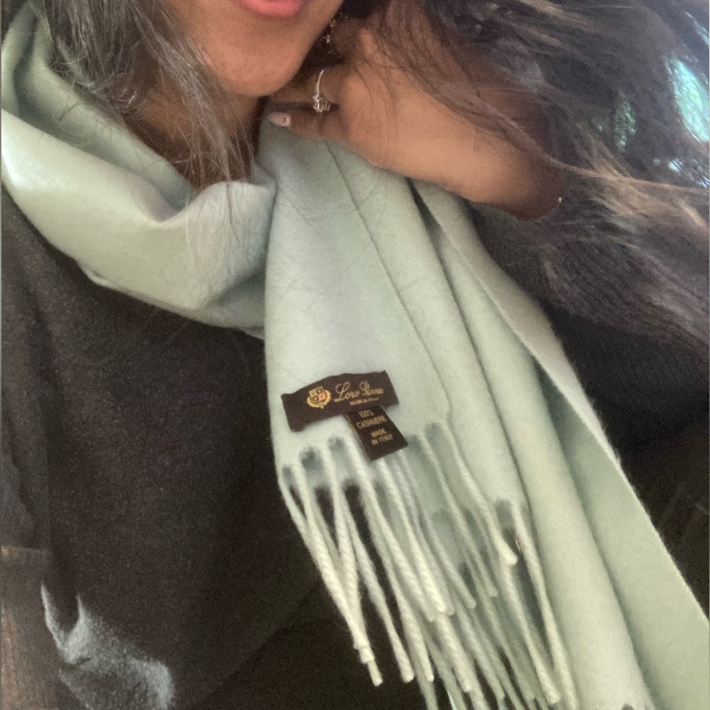 SOLD Loro Piana Light Blue Cashmere Fringe Shawl Wrap